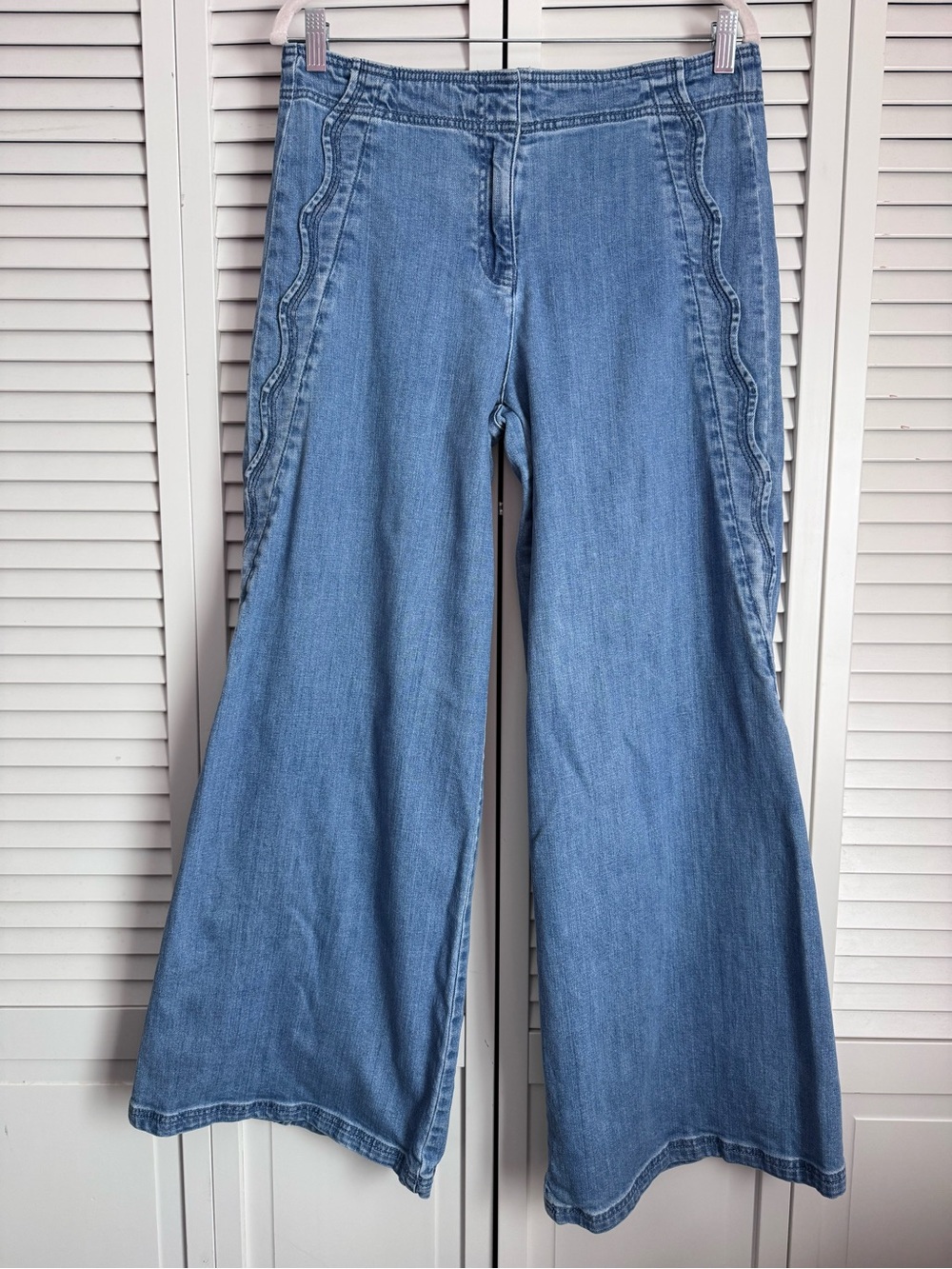 Maeve Scallop Edge Wide Leg Blue Jeans Boho Slouchy Cottagecore Size 29 - Picture 4 of 11